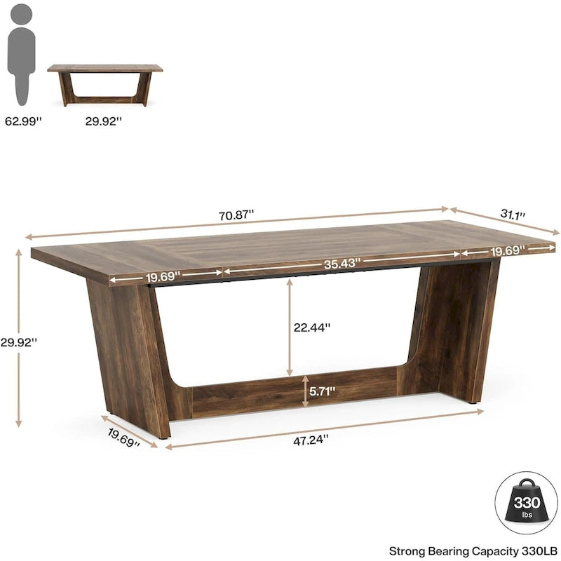 70.87-Inch Rustic Brown Wood Executive Desk