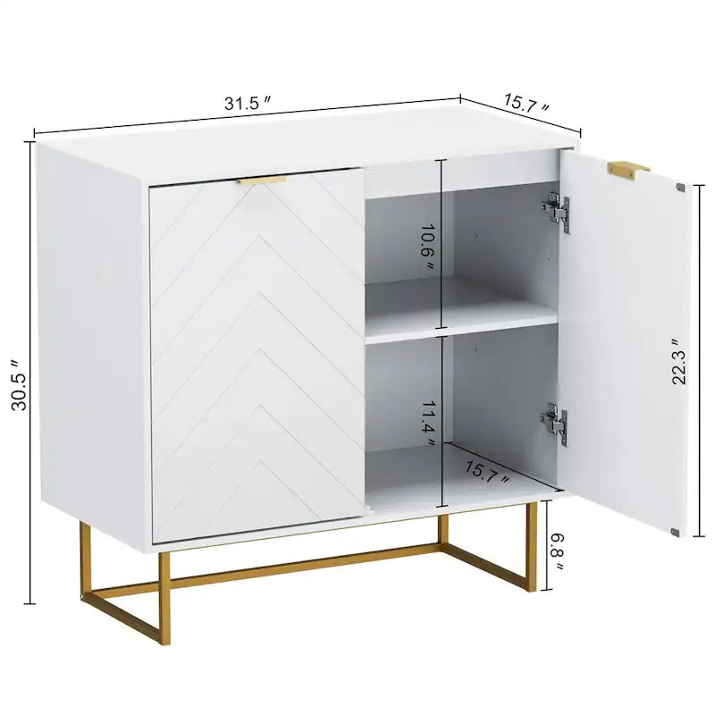 Two-Door Herringbone Storage Sideboard with Metal Base
