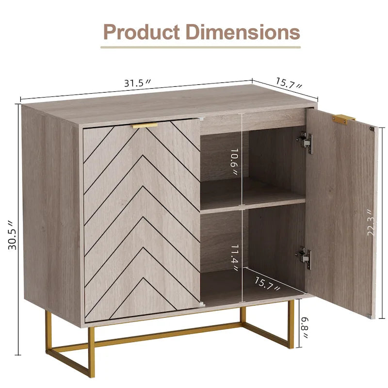 Two-Door Herringbone Storage Sideboard with Metal Base