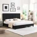 King Size Black Upholstered Platform Bed with Linen Headboard