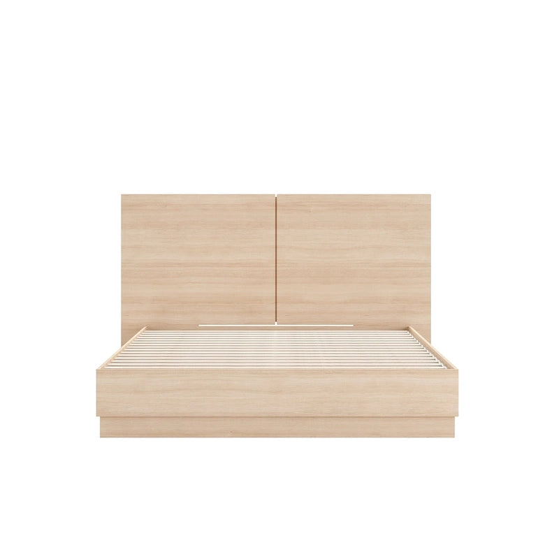 Oak-Finish Platform Bed with Headboard