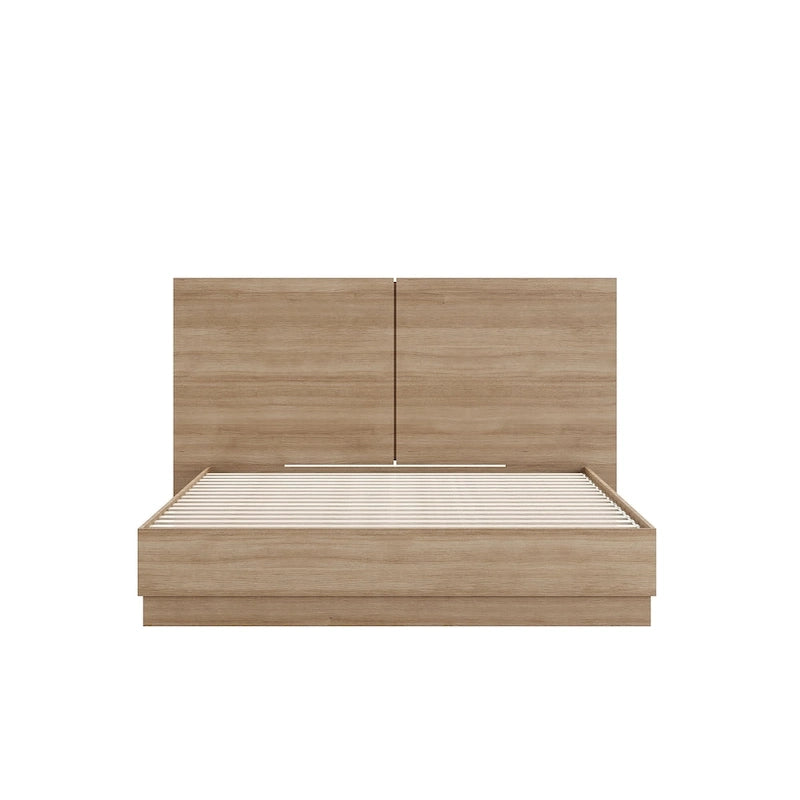 Oak-Finish Platform Bed with Headboard