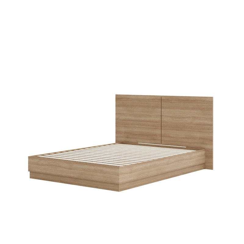 Oak-Finish Platform Bed with Headboard