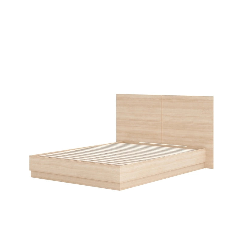 Oak-Finish Platform Bed with Headboard