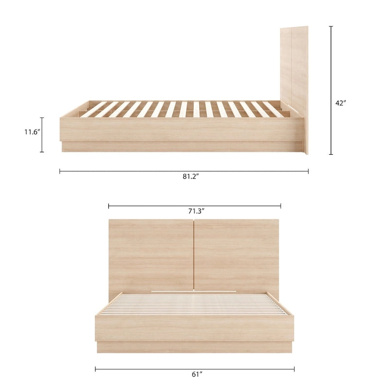 Oak-Finish Platform Bed with Headboard