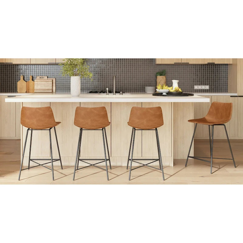 24-Inch Leatherette Counter Stools with Steel Base (Set of 3)