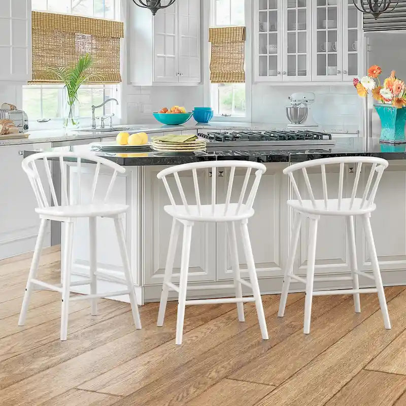 Set of 3 24-Inch Solid Wood Counter Stools with Spindle Backs