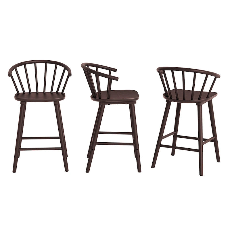Set of 3 24-Inch Solid Wood Counter Stools with Spindle Backs