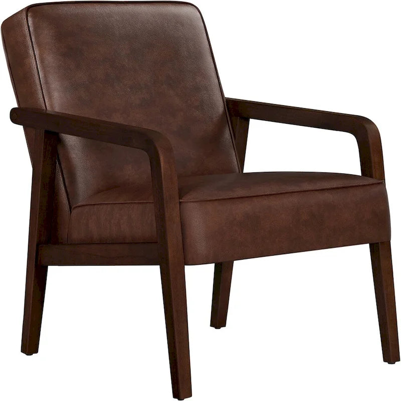 Mid-Century Modern Faux Leather Accent Armchair