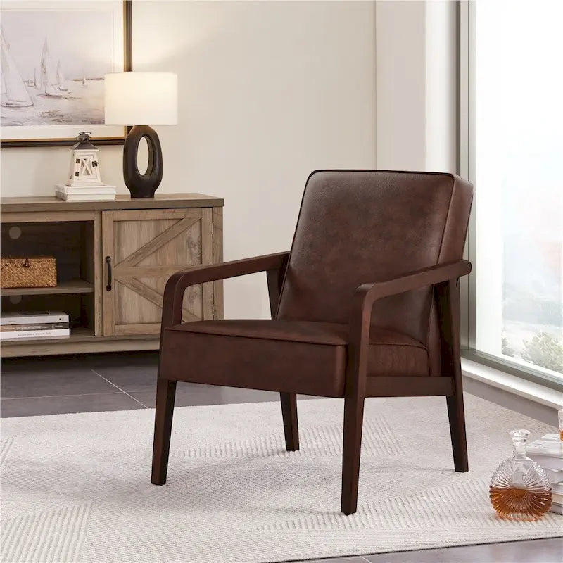 Mid-Century Modern Faux Leather Accent Armchair