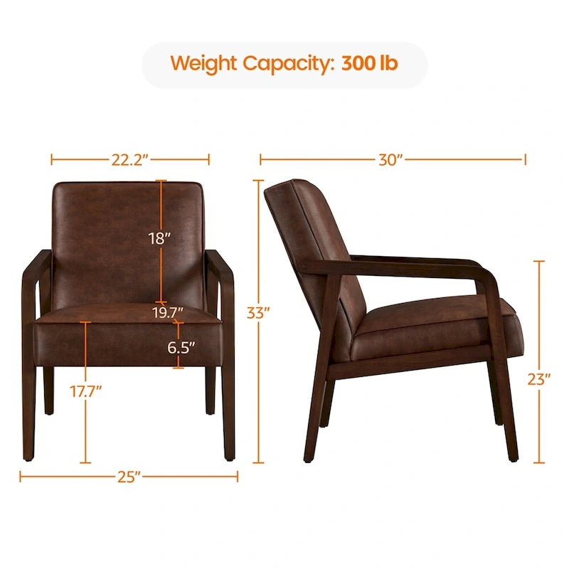 Mid-Century Modern Faux Leather Accent Armchair