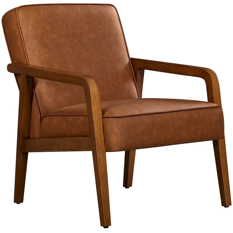 Mid-Century Modern Faux Leather Accent Armchair