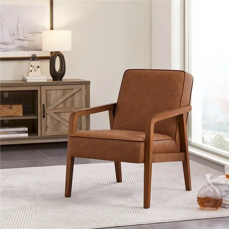 Mid-Century Modern Faux Leather Accent Armchair