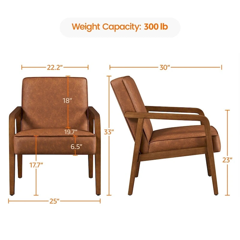 Mid-Century Modern Faux Leather Accent Armchair