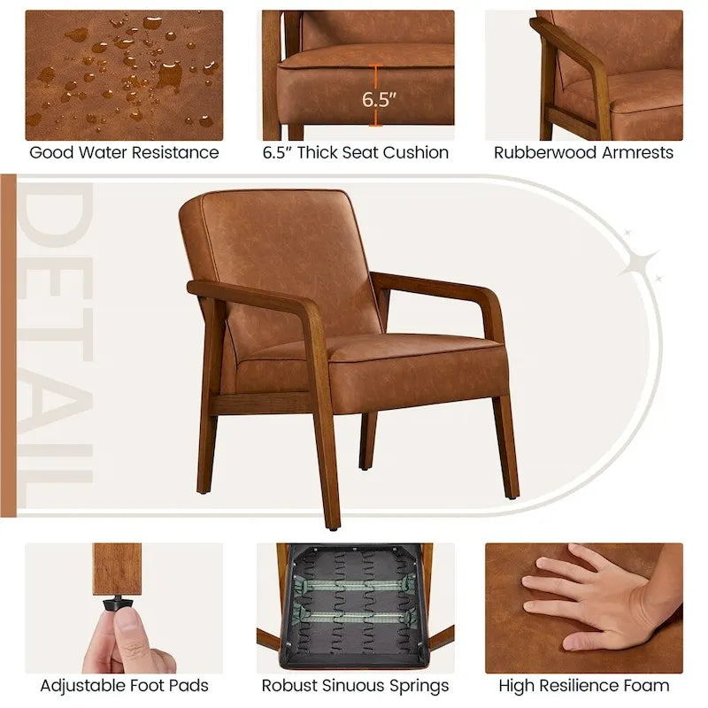 Mid-Century Modern Faux Leather Accent Armchair
