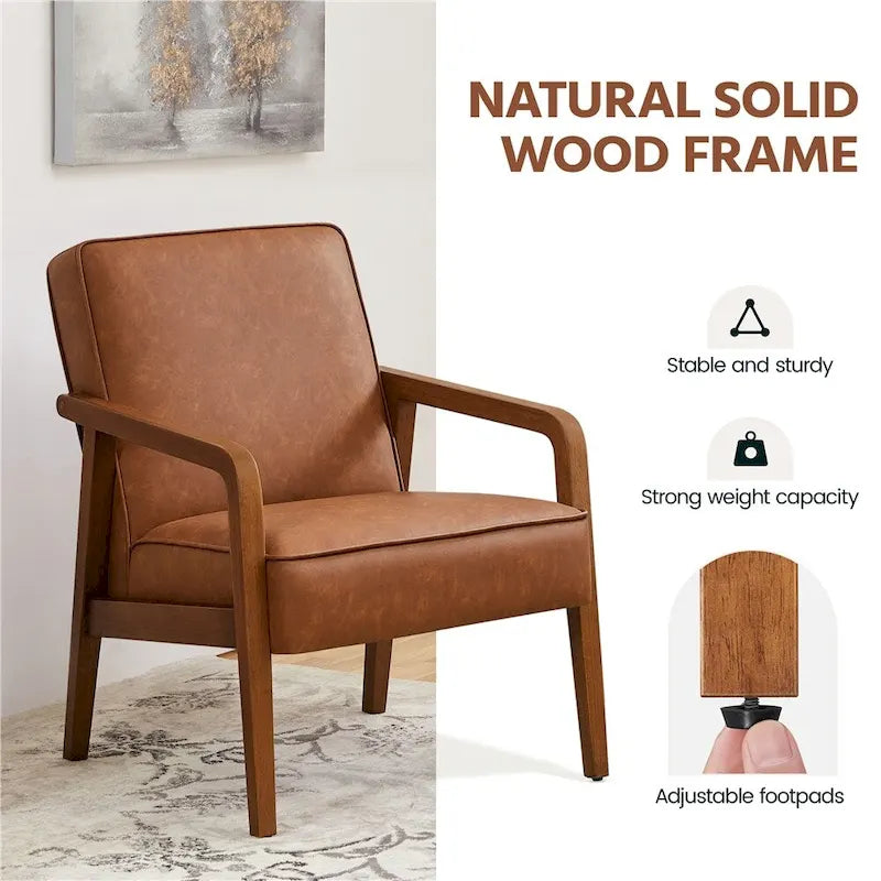 Mid-Century Modern Faux Leather Accent Armchair