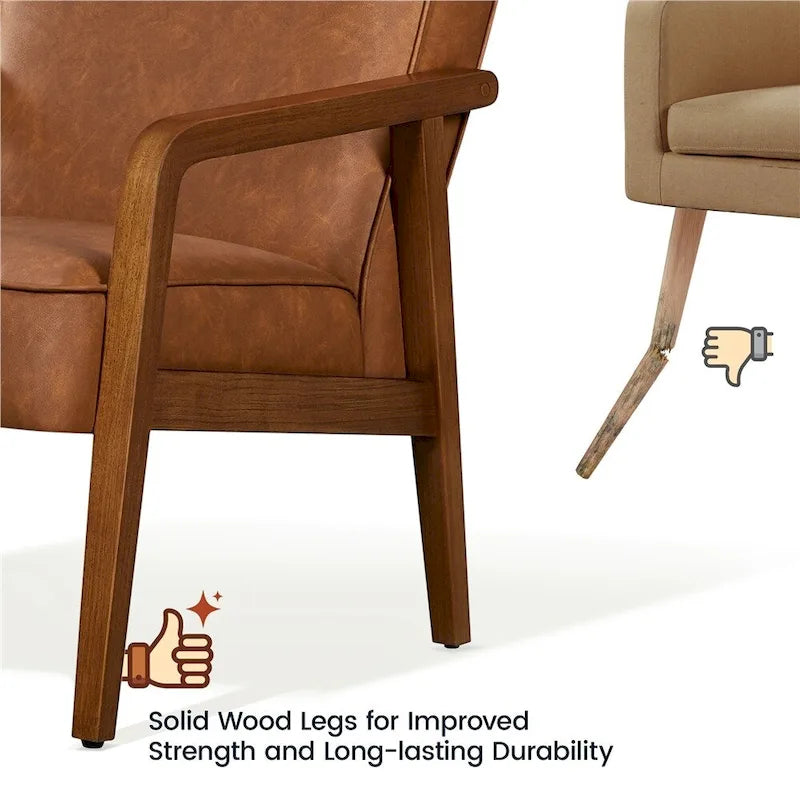 Mid-Century Modern Faux Leather Accent Armchair
