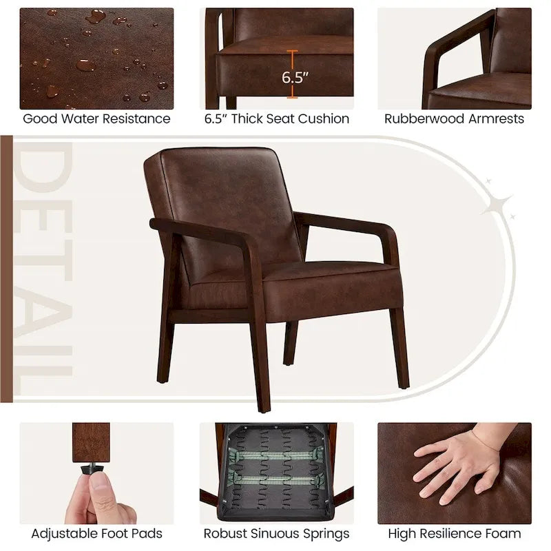 Mid-Century Modern Faux Leather Accent Armchair