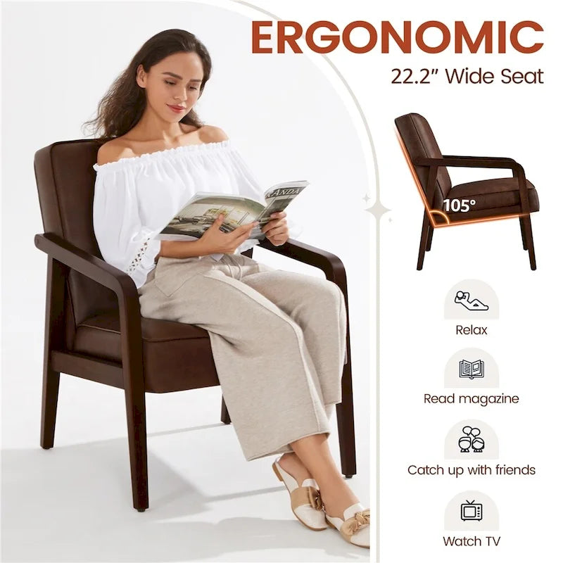 Mid-Century Modern Faux Leather Accent Armchair
