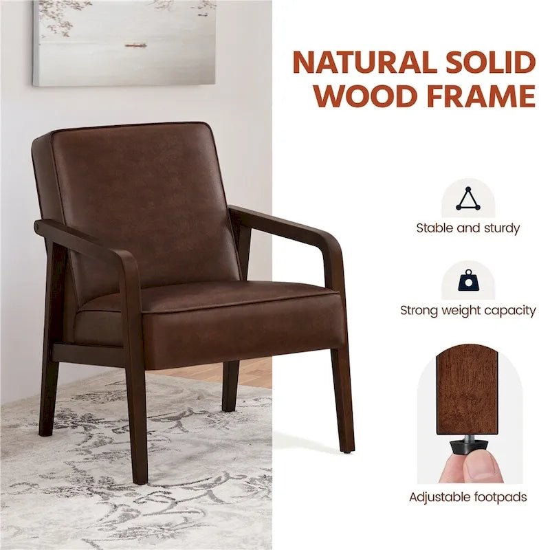 Mid-Century Modern Faux Leather Accent Armchair