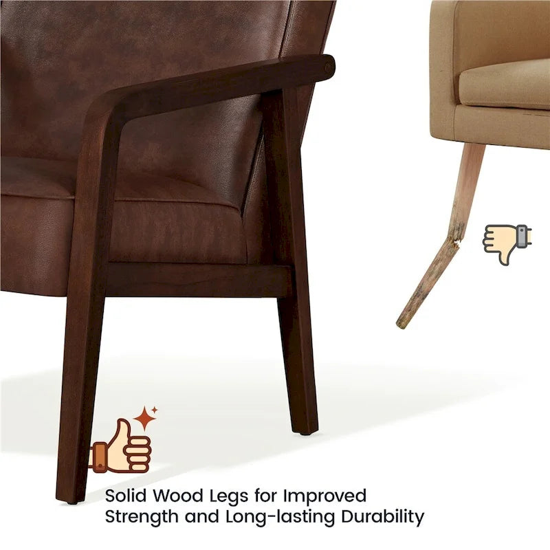 Mid-Century Modern Faux Leather Accent Armchair