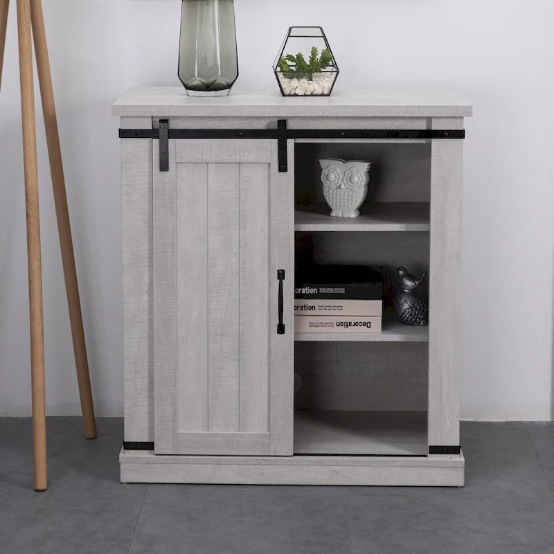 32-Inch Compact TV Stand with Barn Door Design for TVs up to 40 Inches
