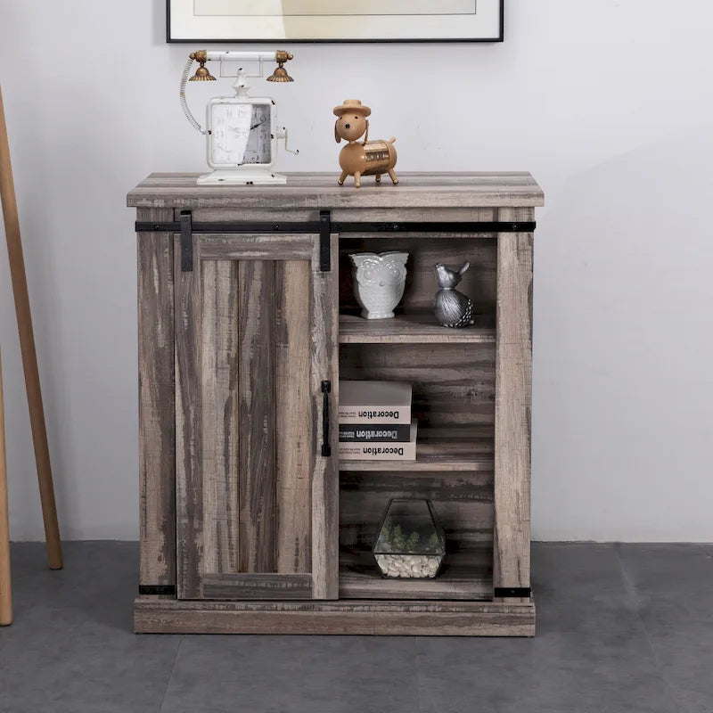 32-Inch Compact TV Stand with Barn Door Design for TVs up to 40 Inches