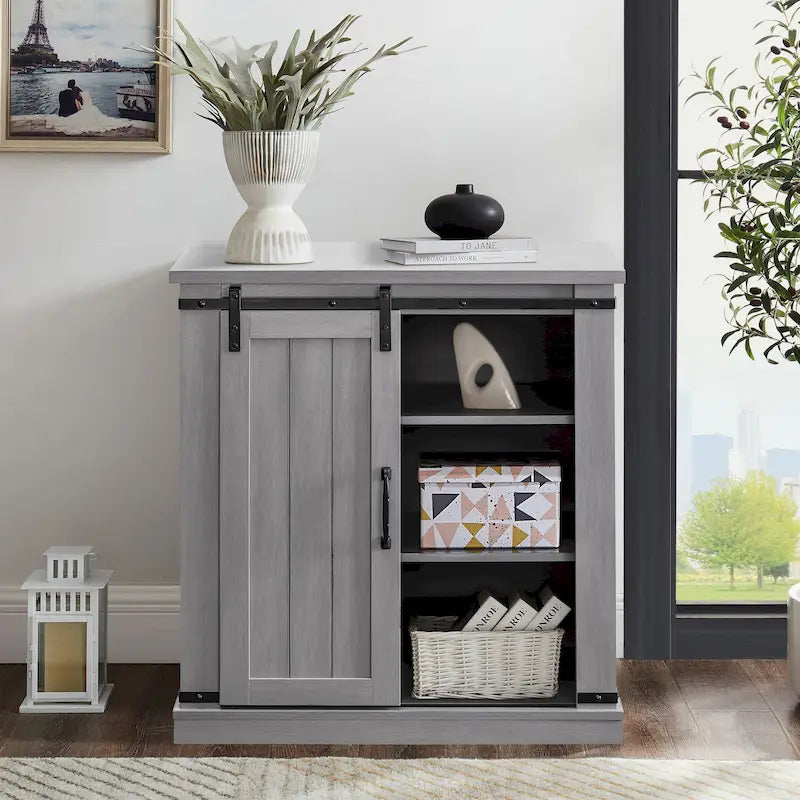 32-Inch Compact TV Stand with Barn Door Design for TVs up to 40 Inches