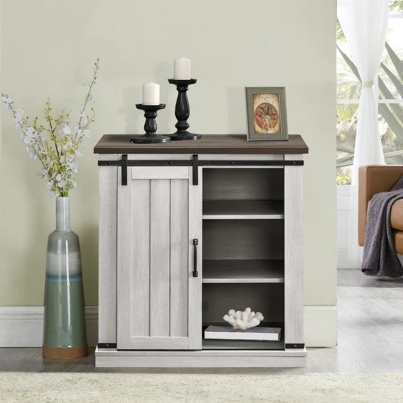 32-Inch Compact TV Stand with Barn Door Design for TVs up to 40 Inches