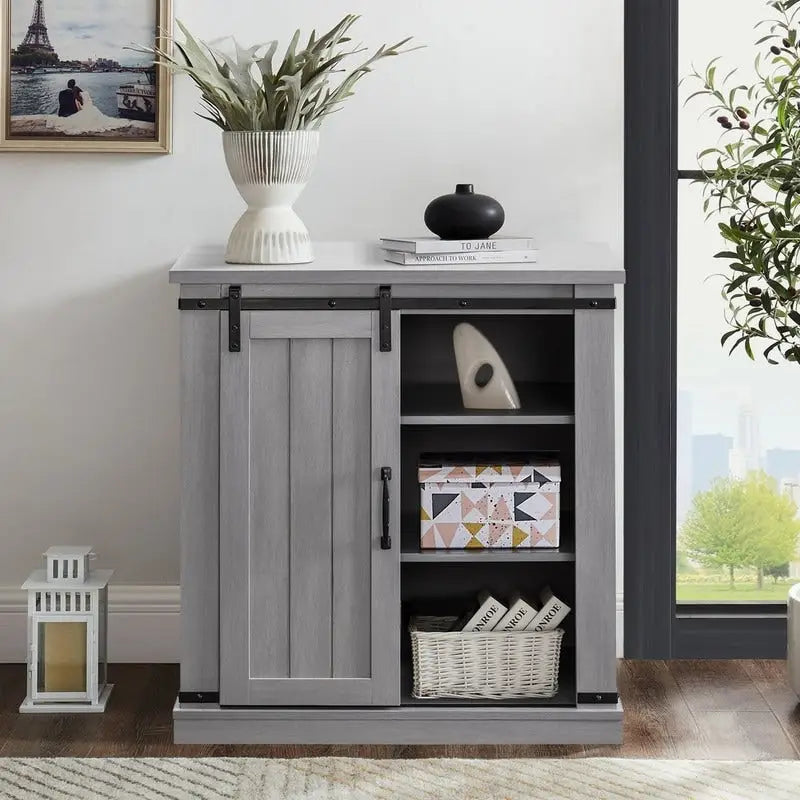 32-Inch Compact TV Stand with Barn Door Design for TVs up to 40 Inches