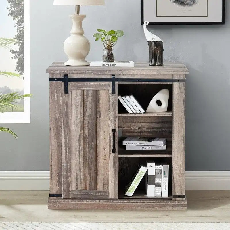 32-Inch Compact TV Stand with Barn Door Design for TVs up to 40 Inches