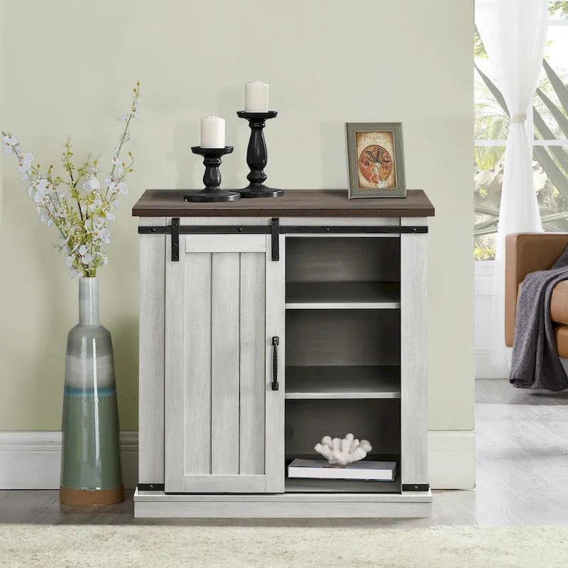 32-Inch Compact TV Stand with Barn Door Design for TVs up to 40 Inches