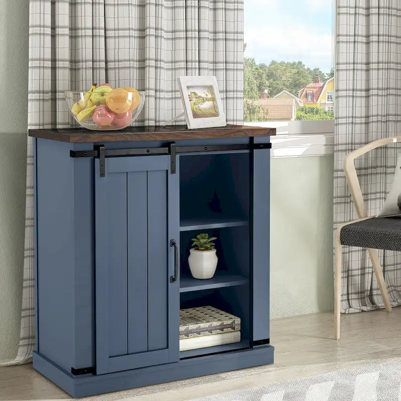 32-Inch Compact TV Stand with Barn Door Design for TVs up to 40 Inches