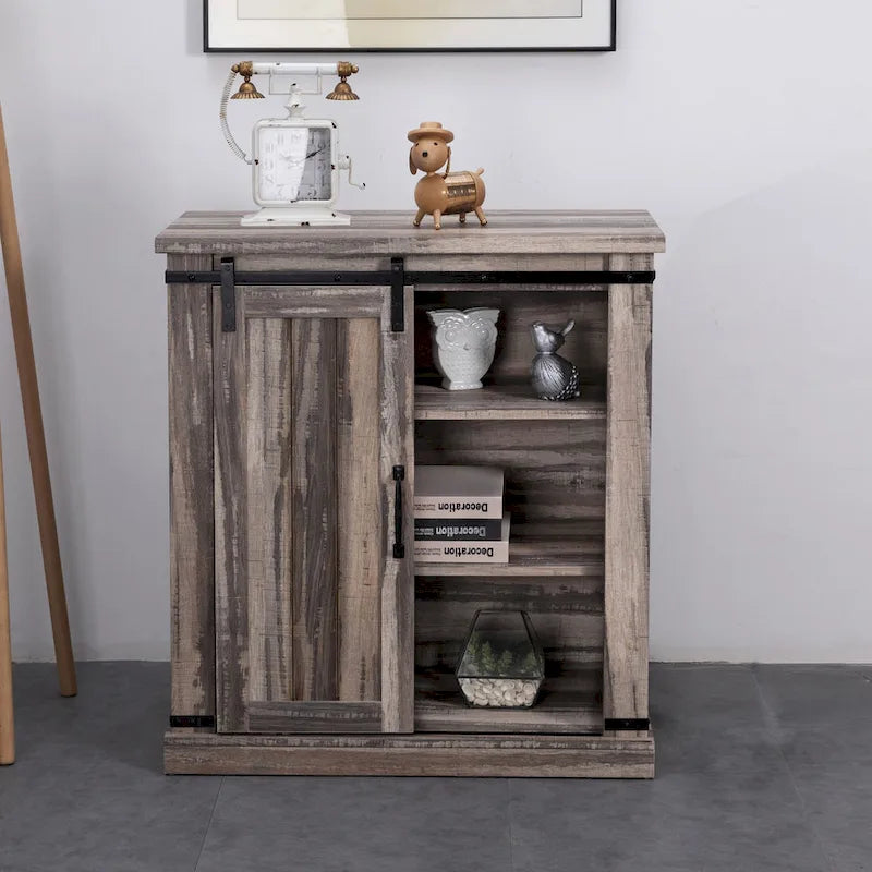 32-Inch Compact TV Stand with Barn Door Design for TVs up to 40 Inches