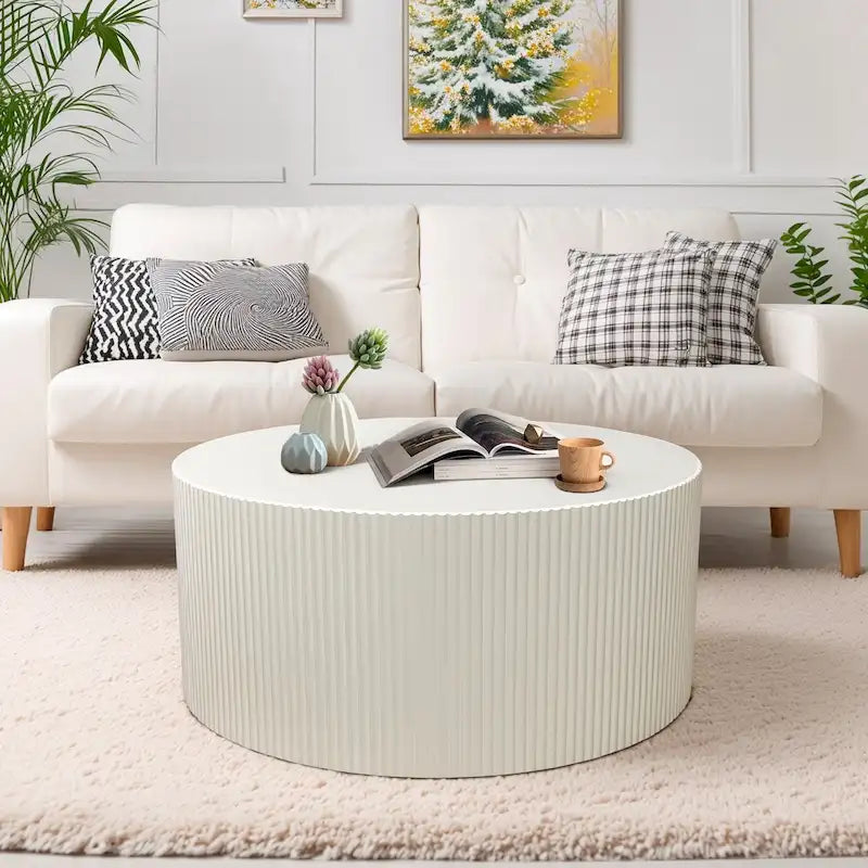 Modern Round Coffee Table with Wave Detail