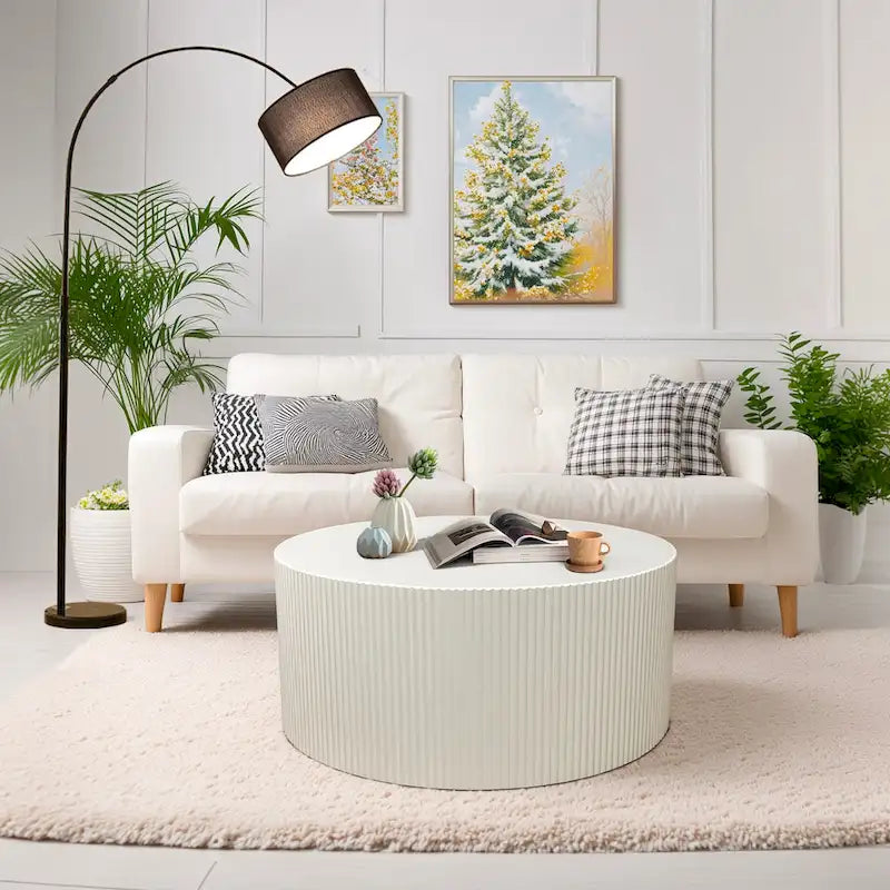 Modern Round Coffee Table with Wave Detail