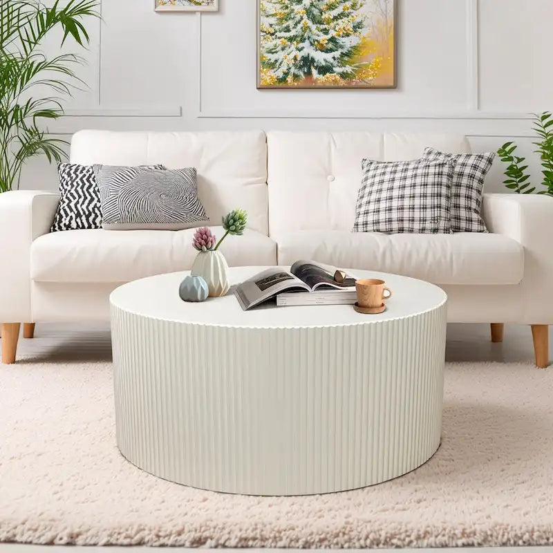 Modern Round Coffee Table with Wave Detail