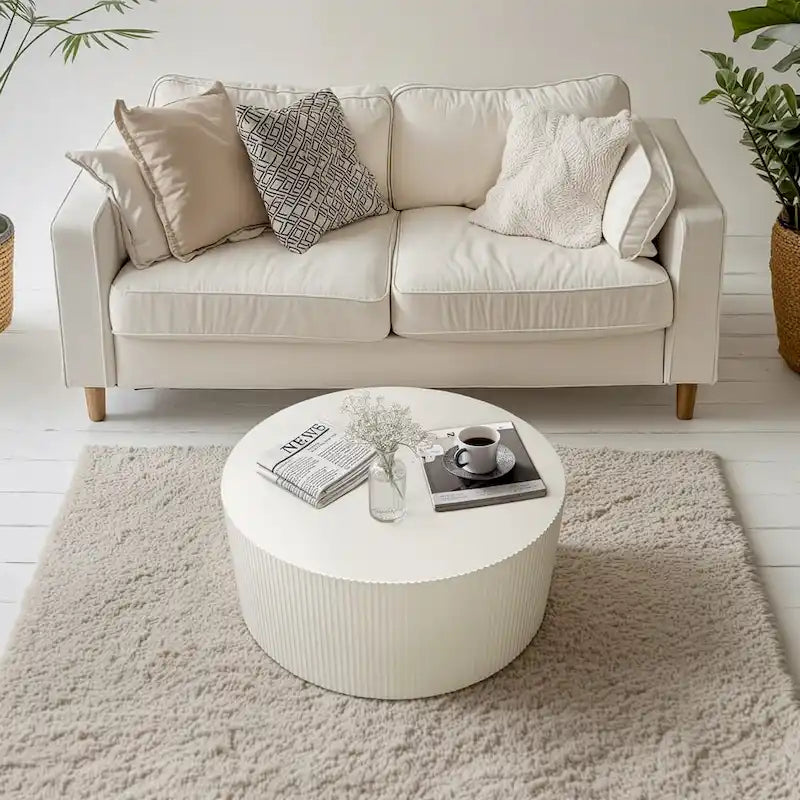 Modern Round Coffee Table with Wave Detail