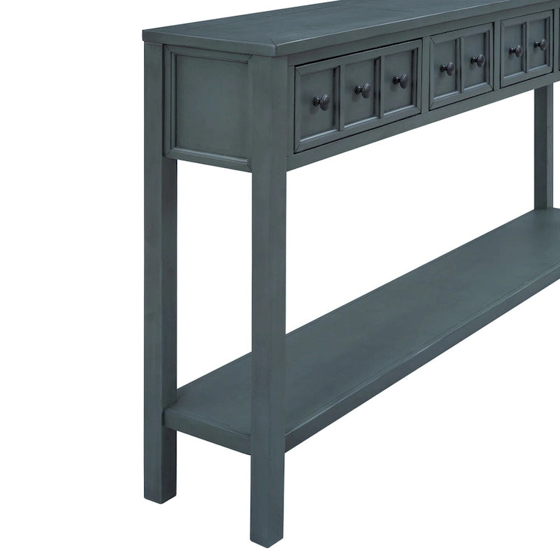 Rustic Entryway Console Table, 60 Long Sofa Table with two Different Size Drawers and Bottom Shelf for Storage