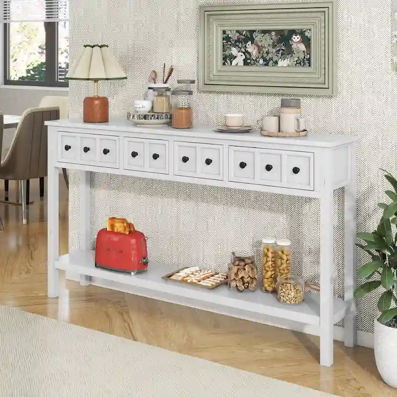Rustic Entryway Console Table, 60 Long Sofa Table with two Different Size Drawers and Bottom Shelf for Storage