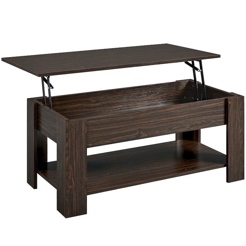 47.5 Lift-Top Coffee Table with Hidden Storage and Open Shelf