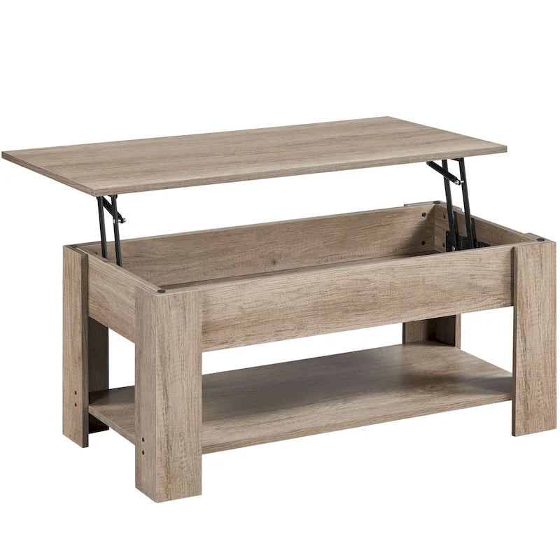 47.5 Lift-Top Coffee Table with Hidden Storage and Open Shelf