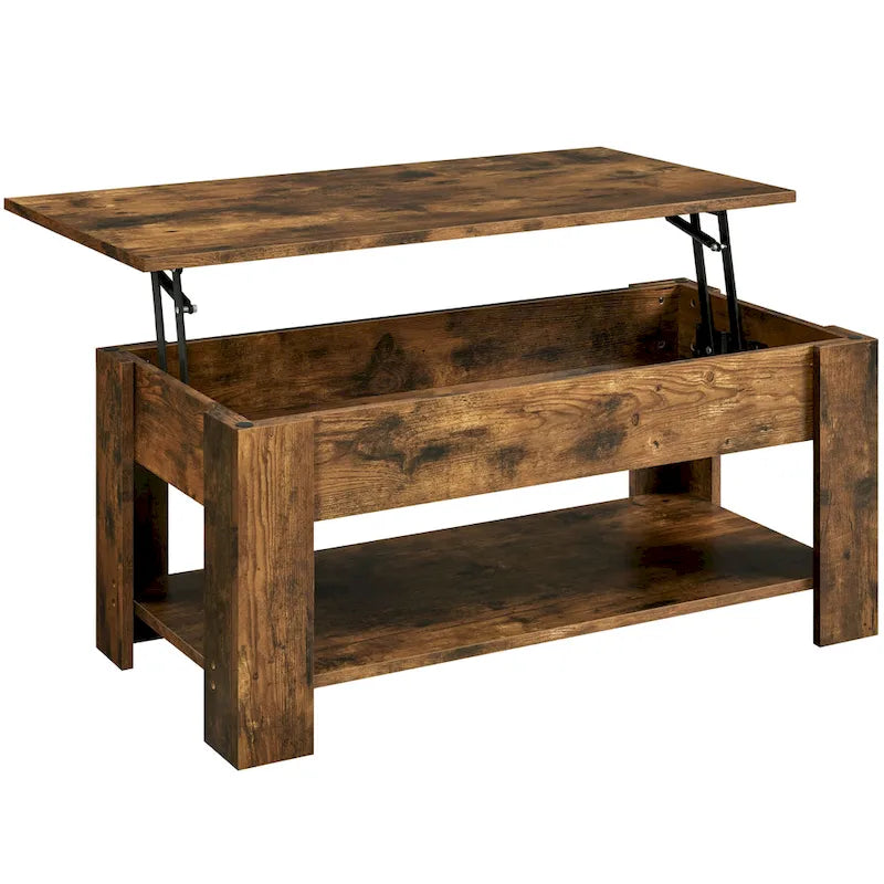 47.5 Lift-Top Coffee Table with Hidden Storage and Open Shelf