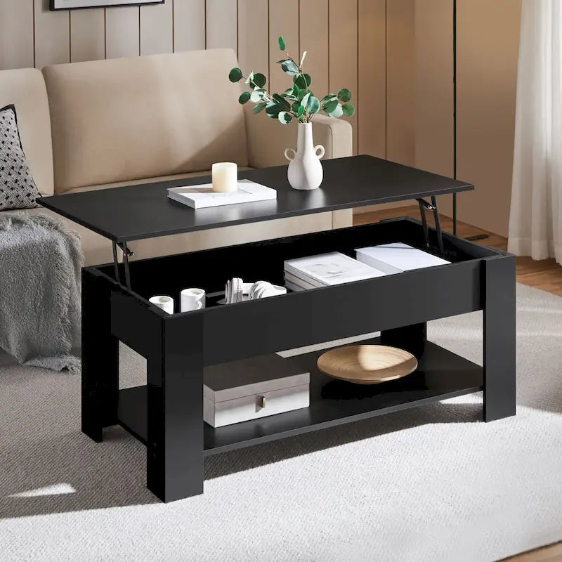 47.5 Lift-Top Coffee Table with Hidden Storage and Open Shelf