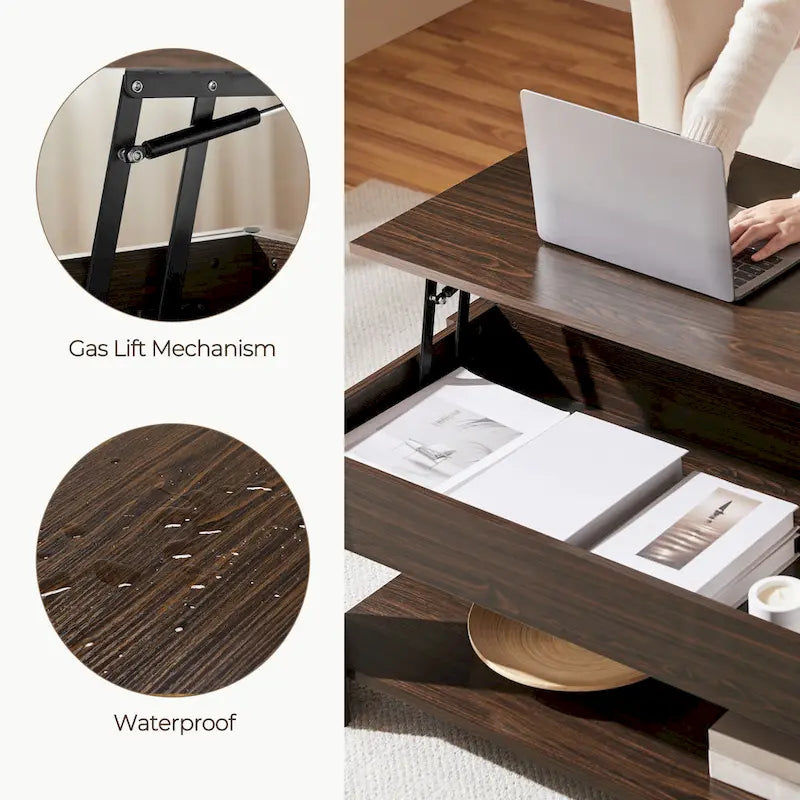 47.5 Lift-Top Coffee Table with Hidden Storage and Open Shelf