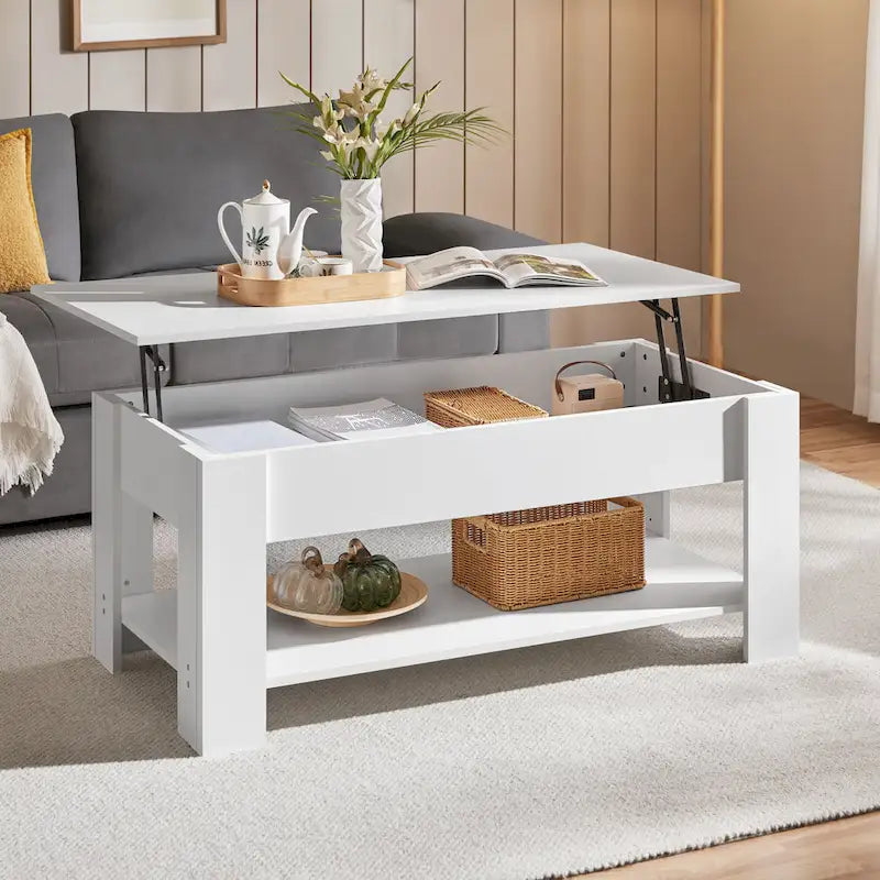47.5 Lift-Top Coffee Table with Hidden Storage and Open Shelf