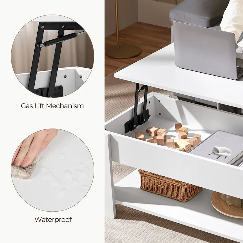 47.5 Lift-Top Coffee Table with Hidden Storage and Open Shelf