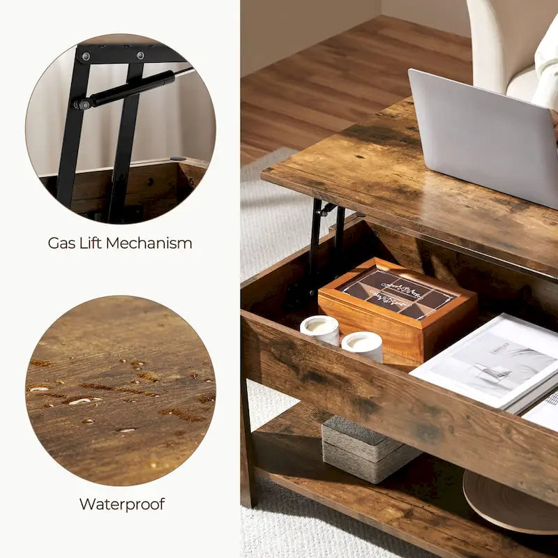 47.5 Lift-Top Coffee Table with Hidden Storage and Open Shelf