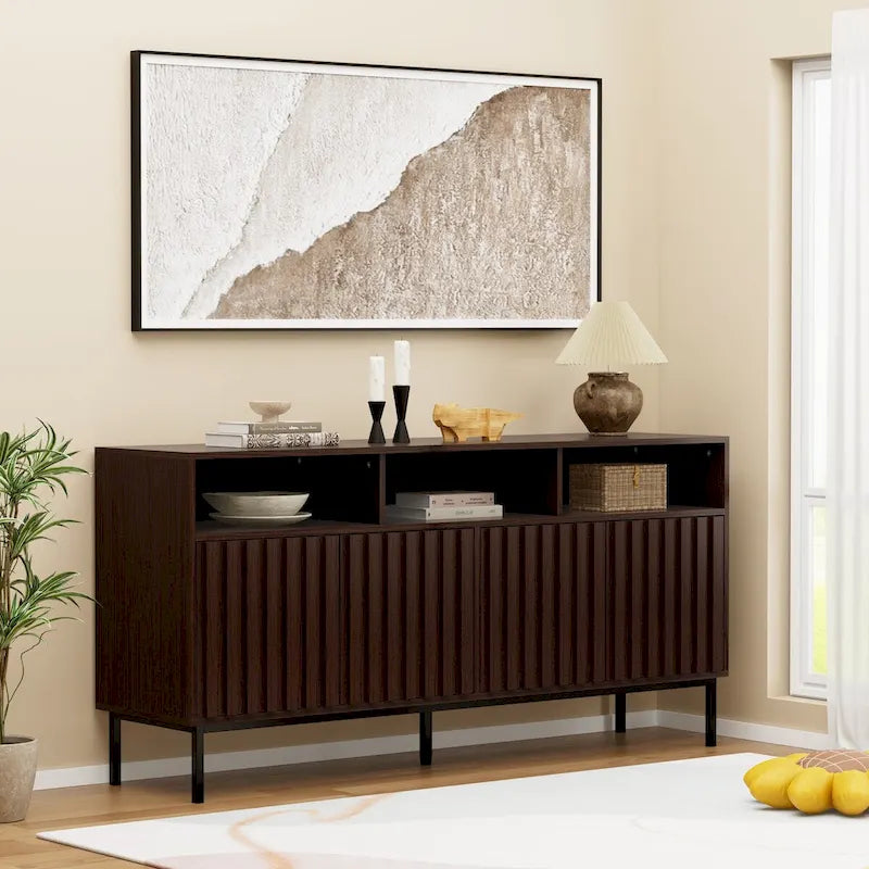 Mid-Century Four-Door Buffet Sideboard Cabinet