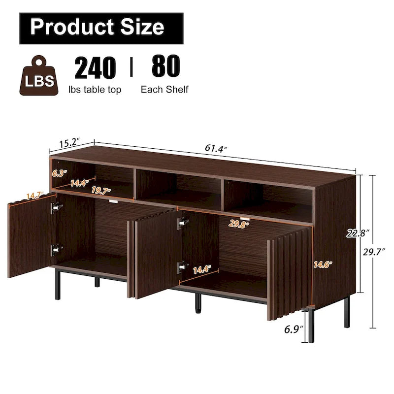 Mid-Century Four-Door Buffet Sideboard Cabinet